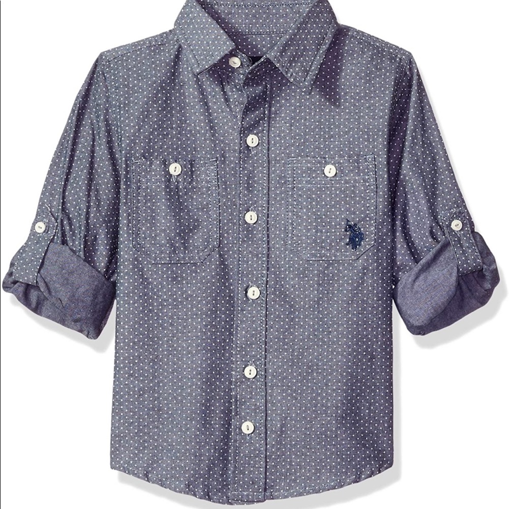 U.S. Polo Assn. Boys' Long Sleeve Chambray Sport Shirt, Classic Navy, 2T